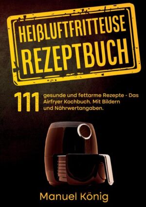 IN FARBE- Heißluftfritteuse Rezeptbuch- Mit 111 leckeren Rezepten, inkl. Nährwertangaben!!! Mittlerweile ist die Heißluftfritteuse aus vielen Küchen nicht mehr wegzudenken. Dabei handelt es sich allerdings nicht um eine klassische Fritteuse. Im Gegensatz zu den herkömmlichen Fritteusen, benötigen Sie bei einer Heißluftfritteuse nur eine geringe Menge oder gar kein Fett. Dies macht die Zubereitung der Lebensmittel fettärmer, was wiederum gesünder für den Körper ist. Bei einer Heißluftfritteuse werden die Lebensmittel durch rotierende heiße Luft frittiert. Prinzipiell können Sie mit einer Heißluftfritteuse alle Lebensmittel zubereiten, die auch für den Backofen geeignet sind. Geschmacklich allerdings können Sie einen großen Unterschied feststellen. Das bedeutet, dass Sie auch Pizzen sowie Kuchen in einer Heißluftfritteuse zubereiten können. Dies scheint auf den ersten Blick unwahrscheinlich, ist allerdings möglich….Probieren sie es aus!! Das können Sie erwarten: - Fettarm Kochen - Für Anfänger geeignet! - 111 Rezepte! - Frühstück, Hauptspeisen, Desserts, Snacks… - Nährwertangaben zu jedem Rezept... Worauf können Sie sich noch freuen? -Jede Menge Tipps und Tricks -Die besten und beliebtesten Rezepte -VIELFALT & KREATIVITÄT für Jedermann... Für wen ist dieses Buch geeignet? -Hobbyköche, die nach neuen Ideen suchen -Liebhaber der kalten Köstlichkeiten -Fortgeschrittene, die sich auf eine große Abwechslung freuen -Genießer und Fans der leichten Küche -Auch für Anfänger bestens geeignet