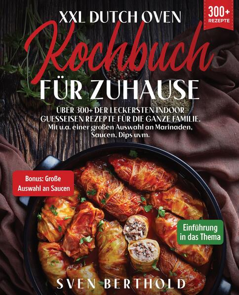 Dieses Dutch Oven-Kochbuch ist voll von köstlichen, leicht zuzubereitenden Rezepten! Mit über 300+ Rezepten zur Auswahl, finden Sie in diesem Kochbuch bestimmt das, wonach Sie suchen... Was ist ein Dutch Oven? Ein Dutch Oven ist ein schwerer Kochtopf mit einem dicht schließenden Deckel, der sich gut zum Schmoren eignet. Dutch Ovens eignen sich auch hervorragend für die Zubereitung von Suppen und Eintöpfen. Aufgrund seines Gewichts und seiner Schwere werden Sie einen Dutch Oven wahrscheinlich nicht jeden Tag benutzen, aber er ist ein großartiges Gerät für langsames Kochen. Verwendungszwecke für einen Dutch Oven Ein Dutch Oven kann sowohl auf dem Herd als auch im Backofen verwendet werden und ist in der Regel aus Gusseisen gefertigt. Dutch Ovens aus Gusseisen müssen wie alle anderen gusseisernen Kochgeschirre vor dem Gebrauch gewürzt werden. Da sie sehr hitzebeständig sind, können gusseiserne Dutch Ovens auch zum Frittieren verwendet werden. Wie kann gekocht werden? Moderne Dutch Ovens können auf dem Herd ähnlich wie ein Suppentopf oder im Ofen wie eine Backform verwendet werden. Das robuste Metall oder die Keramik halten einer Vielzahl von Temperaturen und Kochmethoden stand. Fast jede Kochaufgabe kann in einem Dutch Oven erledigt werden. -Suppen und Eintöpfe: Dutch Ovens sind aufgrund ihrer Größe, Form und dicken Konstruktion perfekt für Suppen und Eintöpfe geeignet. Das schwere Metall oder die Keramik leitet die Wärme gut und kann die Speisen lange Zeit warm halten. Dies ist nützlich für lange köchelnde Suppen, Eintöpfe oder Bohnen. -Braten: Dutch Ovens, die in einen Ofen gestellt werden, leiten die Wärme und geben sie aus allen Richtungen an die darin befindlichen Speisen ab. Die Fähigkeit des Kochgeschirrs, diese Wärme zu speichern, bedeutet, dass für lange, langsame Kochmethoden weniger Energie benötigt wird. Der ofenfeste Deckel hilft, die Feuchtigkeit zu speichern und verhindert das Austrocknen während langer Garzeiten. Daher eignen sich Dutch Ovens perfekt zum langsamen Braten von Fleisch oder Gemüse. -Kasserollen: Da ein Dutch Oven vom Herd in den Ofen geschoben werden kann, ist er das perfekte Gerät für Aufläufe. Fleisch oder Gewürze können im Dutch Oven auf dem Herd angebraten werden, und dann kann der Auflauf im selben Topf zusammengesetzt und gebacken werden. (mehr Informationen finden Sie im Buch)