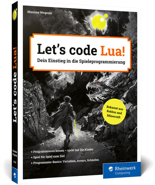 Entdecke das Programmieren mit Lua! In diesem Buch lernst du spielerisch die Grundlagen der Programmierung und erschaffst dabei deine eigenen Games, ganz ohne Vorkenntnisse. Die Programmiersprache Lua ist ideal für Einsteiger, da sie leicht zu lernen ist und schnelle Erfolgserlebnisse bring. So programmierst du Schritt für Schritt unterhaltsame textbasierte Minispiele und tauchst ein in die spannende Fantasywelt des jungen Zauberers Marvin. Von einem Quiz über interaktive Geschichten bis zu einem 2D Actionspiel in der »Cave of Doom«. Spiel für Spiel eignest du dir die Grundlagen der Programmierung an wie Variablen, Schleifen und Funktionen. Dieses Buch bringt dir alles bei, was du brauchst, um eigene Spielideen in coole Games zu verwandeln! Aus dem Inhalt: Der spielerische Einstieg in die Programmierung How to Code: die Grundlagen lernen mit Lua Schritt für Schritt zum ersten eigenen Game Variablen und Ausdrücke, Arrays und Funktionen Quiz, interaktive Geschichten, Monster bekämpfen! Spiel für Spiel dazulernen Einführung in Löve2D Spiele mit Grafik, Sound und Input Hier kommt alles zusammen: die Cave of Doom