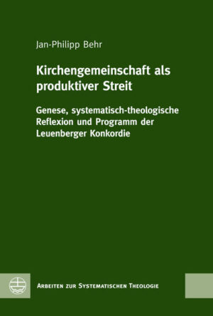 Die Leuenberger Konkordie gehört zu den ökumenischen Meilensteinen des 20. Jahrhunderts, da sie Kirchengemeinschaft zwischen bekenntnisverschiedenen Kirchen auf der Grundlage des gemeinsamen Verständnisses des Evangeliums erklärt. Behr rekonstruiert die Entstehung der Konkordie und ihre Darstellung in ausgewählten systematisch-theologischen Beiträgen. Im Ergebnis wird das Programm der Konkordie als Aufruf an die Signatarkirchen interpretiert, Kirchen der Lehre zu bleiben. Denn das »gemeinsame Verständnis des Evangeliums« fordert bleibend zum theologischen Disput über die Lehre heraus. Kirchengemeinschaft verwirklicht sich demnach nicht als Nivellierung der Verschiedenheit bekenntnisgebundener Kirchen und ihrer Theologie, sondern als Einbringung konfessioneller Anliegen in die Gemeinschaft. Church Communion as a Productive Dispute. The Leuenberg Agreement‘s development history, its theological interpretation and its program The Leuenberg Agreement marks a milestone in the 20th century ecumenical movement: It declares church communion among churches of different confessions based on their common understanding of the Gospel. Behr traces the agreement’s history of development and its interpretation by different theologians. He concludes that the agreement calls the assenting churches to continue to be churches with their own doctrinal interests. The »common understanding of the Gospel« demands for ongoing theological dispute about the respective doctrinal positions. Church communion is not established by evening out the differences between the churches and their particular theologies, but it is implemented by each church introducing their confessional interests to the community.