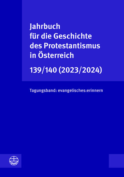 Der Doppelband 139/140 des Jahrbuchs für die Geschichte des Protestantismus in Österreich versammelt Beiträge, die auf Vorträgen bei der Tagung „evangelisches:erinnern“ (Wien, April 2023) basieren. Die Beiträge gehen den Fragen nach, wie Evangelische erinnern, wie „Evangelisches“ erinnert wird und welche Erinnerungskulturen sich inner- und außerhalb des österreichischen Protestantismus identifizieren lassen. Expert:innen aus unterschiedlichen wissenschaftlichen Bereichen sowie Repräsentant:innen lokaler Erinnerungsinitiativen und ‑projekte aus Pfarrgemeinden und Museen suchen nach Spuren verschütteter Erinnerung, fragen nach praktizierten Erinnerungskulturen, nach Selbst- und nach Geschichtsbildern im österreichischen Protestantismus und deren Relevanz für die Gegenwart. Yearbook for the History of Protestantism in Austria 139/140 (2023/2024) The double issue 139/140 of the Yearbook for the History of Protestantism in Austria collects articles based on presentations at the conference „evangelisches:erinnern“ (Vienna, April 2023). These articles ask how Protestants remember, how „Protestantism“ is remembered, and research the various cultures of remembrance within and outside Austrian Protestantism. Experts from various academic fields, as well as representatives of local memory initiatives and memory projects from parishes and museums, search for traces of submerged memory, explore practiced cultures of remembrance, and examine self- and historical narratives within Austrian Protestantism and their relevance for the present.