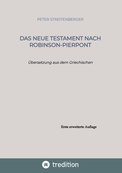 Die vorliegende Übersetzung orientiert sich am griechischen Text nach Robinson-Pierpont 2018, der nur an einigen wenigen Stellen, die im Teil zum byzantinischen Text aufgeführt werden, aufgrund neuerer Auswertungen der Text und Textwert-Bände oder im Thesaurus Linguae Graecae geändert wurde. Sie nimmt gewisse sprachliche Härten im Deutschen in Kauf, um dem Leser, der grundtextnah Gottes Wort lesen will, eine Hilfe dazu zu geben.