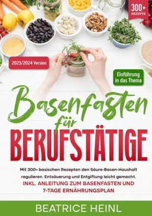 Dieses Basenfasten-Kochbuch ist voll von köstlichen, leicht zuzubereitenden Rezepten! Mit über 300+ Rezepten zur Auswahl, finden Sie in diesem Kochbuch bestimmt das, wonach Sie suchen... Sie haben sicher schon bemerkt …dass immer mehr Menschen unter chronischen Magen- und Darmbeschwerden leiden. Schließlich kommt der Spruch "Es schlägt mir auf den Magen" nicht von ungefähr. Stress, Ärger und Traurigkeit machen sich körperlich bemerkbar. Aber auch eine zunehmende Übersäuerung des Körpers ist schuld an regelmäßig wiederkehrenden Bauchschmerzen, Durchfall und Blähungen. Die zunehmende Übersäuerung? Ja, genau! Man könnte auch sagen: Wenn der pH-Wert deines Körpers aus dem Gleichgewicht gerät, ist der Säure-Basen-Haushalt nicht mehr ausgeglichen und dein Körper übersäuert. Das kann zu Organ- und Gewebeschäden führen und bildet im schlimmsten Fall den Nährboden für schwere Krankheiten. Deshalb ist es wichtig, der Übersäuerung des Körpers rechtzeitig entgegenzuwirken. Es gibt immer mehr Menschen …die sehr viel Wert auf ihre Ernährung legen und sich zum Beispiel ausschließlich vegetarisch oder vegan ernähren. Für viele von uns sollte das Essen aber vor allem eines sein: leicht zuzubereiten. Wir leben in einer Zeit, in der alles schnell gehen muss. Hektik und Stress gehören zum Alltag und nur die wenigsten Menschen nehmen sich wirklich die Zeit, ihre Lebensmittel sorgfältig auszuwählen, jeden Tag frisch zu kochen und in Ruhe zu essen. Hier kommt das Basenfasten ins Spiel! Denn eine ungesunde Ernährung, unverhältnismäßig große Portionen, Hektik, Stress, wenig Bewegung und Genussmittel in Form von Alkohol, Zigaretten und Kaffee hinterlassen ihre Spuren. Wenn Sie dem entgegenwirken wollen, kommen Sie nicht umhin, Ihren Körper zu entlasten und zu regenerieren. Sicherlich haben Sie in diesem Zusammenhang schon einmal vom Heilfasten gehört? Dabei wird für eine bestimmte Zeit - idealerweise unter ärztlicher Aufsicht - fast vollständig auf die Nahrungsaufnahme verzichtet. Basenfasten bietet also eine wunderbare Alternative zum Heilfasten und ist nicht umsonst eine beliebte Variante der Entgiftung. Beim Basenfasten muss man sich nicht hungern, sondern kann sich satt essen und nebenbei den Körper entgiften. Das ist zwar nicht ganz so einfach, aber immerhin braucht man keine ärztliche Aufsicht. Außerdem können Sie die Kur viel leichter in Ihren Alltag integrieren. Klingt ziemlich verlockend, nicht wahr? (mehr Informationen finden Sie im Buch)