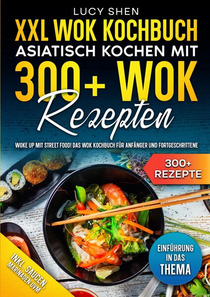 Dieses Wok-Kochbuch ist voll von köstlichen, leicht zuzubereitenden Rezepten! Mit über 300+ Rezepten zur Auswahl, finden Sie in diesem Kochbuch bestimmt das, wonach Sie suchen... Der Wok hat starke asiatische Wurzeln, die bis in die chinesische Han-Dynastie zurückreichen. Traditionell ist er eine hochwandige Pfanne mit rundem Boden, obwohl Versionen mit flachem Boden immer beliebter werden, da sie auf Standardherden verwendet werden können. Üblicherweise ist er entweder mit zwei seitlichen Griffen oder einem langen Griff ausgestattet. Aber was macht einen Wok besser als eine normale Bratpfanne? Ein Wok verteilt im Gegensatz zu einer herkömmlichen Bratpfanne die Hitze viel gleichmäßiger. Das liegt an der konkaven Form mit abgeschrägten Seiten sowie an der Beschaffenheit des Materials, aus dem Woks hergestellt sind. Durch die bessere Wärmeverteilung erhalten Sie weniger heiße/kalte Stellen und stellen sicher, dass alles im Wok zur gleichen Zeit fertig gegart ist. Außerdem ist das Schwenken von Speisen, wie z. B. Stir-Fry aufgrund seiner Form viel einfacher und die Zutaten fallen zurück in den Wok. Ein Wok ist ein Kochgeschirr… mit rundem Boden und hohen Seiten, das in der Regel mit zwei seitlichen Griffen oder einem größeren Griff ausgestattet ist. Der runde Boden eines Woks sorgt dafür, dass sich die Hitze gleichmäßiger verteilt als in einem Kochtopf, so dass die Speisen in kürzerer Zeit gar werden. Durch die hohen Wände lassen sich die Speisen leichter schwenken, z. B. bei Stir-Fry-Gerichten, so dass die Zutaten gleichmäßig vermischt und gegart werden können. Woks werden traditionell hergestellt, indem eine Scheibe aus Kohlenstoffstahl in eine Schüsselform gehämmert und mit einem oder zwei Griffen versehen wird. Wok-ähnliche Pfannen werden in ganz Asien verwendet, und verschiedene Kulturen haben die vielseitige Pfanne an ihre Bedürfnisse angepasst. Der kantonesische Wok, hat beispielsweise zwei kleine, gebogene Griffe auf jeder Seite. Ein Wok im nördlichen Stil hat in der Regel einen langen abnehmbaren Holzgriff, manchmal mit einem Griff auf der gegenüberliegenden Seite zum Anheben, wenn der Wok voll ist. Die Japaner bezeichnen ihre wokförmigen Pfannen als chukanabe, während in Südindien die wokförmigen Pfannen als cheena chatti bezeichnet werden. Beides bedeutet grob übersetzt "chinesischer Topf". Heutzutage gibt es Woks in vielen verschiedenen Formen, Größen und Materialien. Was die Form betrifft, so sind Woks in der Regel entweder mit rundem oder mit flachem Boden ausgestattet. Woks mit rundem Boden wurden für die Verwendung über einer offenen Flamme konzipiert und eignen sich daher am besten für eine Gasherdplatte. (mehr Informationen finden Sie im Buch)