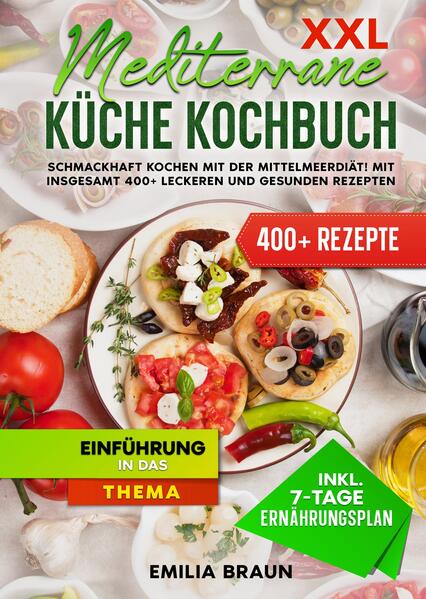 Dieses Mediterrane-Küche-Kochbuch ist voll von köstlichen, leicht zuzubereitenden Rezepten! Mit über 400+ Rezepten zur Auswahl, finden Sie in diesem Kochbuch bestimmt das, wonach Sie suchen... Die Mittelmeerdiät ist eine Ernährungsweise, die in Anlehnung an die traditionellen Ernährungsgewohnheiten der Mittelmeeranrainerstaaten entwickelt wurde. Man muss jedoch nicht in Italien, Spanien oder Frankreich leben, um von dieser Diät zu profitieren