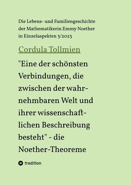 Es geht um die Lebens- und Familiengeschichte der bedeutenden jüdischen Mathematikerin Emmy Noether. Sie wird allzu oft nur auf ihre Mathematik reduziert . Ich möchte Ihr ein facettenreiches vielfältiges Leben zurückgeben, zu dem nicht nur ihre wissenschaftlichen unbestreitbar hohen Verdienste gehören. Deshalb habe ich ihre Biografie auf insgesamt 15 Bände angelegt. Bereits erschienen ist 2021 die Geschichte und die Vorgeschichte Ihrer Habilitation: „Kann eine Frau Privatdozentin werden?“ - die Umfrage des Preußischen Kultusministeriums zur Habilitation von Frauen 1907, und „Wir bitten nur um Dispens für den vorliegenden einzigartig liegenden Fall“ - die Habilitation Emmy Noethers, beide tredition Hamburg 2021. Mit dem hier vorliegenden dritten Band schließe ich die noch offene Lücke in Emmy Noethers Habilitationsgeschichte, indem ich mich mit dem Thema ihre Habilitationsarbeit beschäftige, in der sie einen wichtigen, bis heute nachwirkenden Beitrag zur Allgemeinen Relativitätstheorie geleistet hat. Dabei stand sie in engem Kontakt mit Albert Einstein und mit den Göttinger Mathematikern Felix Klein und David Hilbert, die die Göttinger Universität zu einem weit über die Grenzen von Stadt und Universität hinaus berühmten Zentrum der Mathematik gemacht hatten, in dem künftig auch Emmy Noether eine wichtige Rolle spielen sollte.