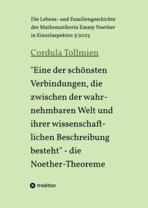 Es geht um die Lebens- und Familiengeschichte der bedeutenden jüdischen Mathematikerin Emmy Noether. Sie wird allzu oft nur auf ihre Mathematik reduziert . Ich möchte Ihr ein facettenreiches vielfältiges Leben zurückgeben, zu dem nicht nur ihre wissenschaftlichen unbestreitbar hohen Verdienste gehören. Deshalb habe ich ihre Biografie auf insgesamt 15 Bände angelegt. Bereits erschienen ist 2021 die Geschichte und die Vorgeschichte Ihrer Habilitation: „Kann eine Frau Privatdozentin werden?“ - die Umfrage des Preußischen Kultusministeriums zur Habilitation von Frauen 1907, und „Wir bitten nur um Dispens für den vorliegenden einzigartig liegenden Fall“ - die Habilitation Emmy Noethers, beide tredition Hamburg 2021. Mit dem hier vorliegenden dritten Band schließe ich die noch offene Lücke in Emmy Noethers Habilitationsgeschichte, indem ich mich mit dem Thema ihre Habilitationsarbeit beschäftige, in der sie einen wichtigen, bis heute nachwirkenden Beitrag zur Allgemeinen Relativitätstheorie geleistet hat. Dabei stand sie in engem Kontakt mit Albert Einstein und mit den Göttinger Mathematikern Felix Klein und David Hilbert, die die Göttinger Universität zu einem weit über die Grenzen von Stadt und Universität hinaus berühmten Zentrum der Mathematik gemacht hatten, in dem künftig auch Emmy Noether eine wichtige Rolle spielen sollte.