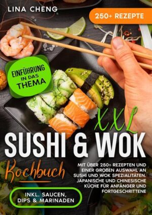 Dieses Sushi-Wok-Kochbuch ist voll von köstlichen, leicht zuzubereitenden Rezepten! Mit über 250+ Rezepten zur Auswahl, finden Sie in diesem Kochbuch bestimmt das, wonach Sie suchen... Sushi… …ist wirklich eine Delikatesse. Die Schönheit von Sushi liegt in seiner Frische und Einfachheit - aber für einen Sushi-Neuling können unbekannte Wörter (was ist Uramaki?) und Fragen der Etikette (Stäbchen oder Hände?) einschüchternd wirken. Wenn Sie neu in der Welt der Sushi sind, kann der erste Besuch in einem Sushi-Restaurant überwältigend sein. Wie findet man sich in der Speisekarte zurecht? Welche verschiedenen Arten von Sushi-Rollen gibt es? Was können Sie erwarten, wenn Sie Sushi bestellen, und wie sollten Sie es essen? Was macht man mit dem Wasabi und dem eingelegten Ingwer? Wie viel Sojasauce sollte man in sein Gericht geben? Ganz gleich, ob Sie auf einer Reise nach Japan die Heimat von Sushi besuchen, als Gast bei jemandem zu Hause Sushi essen oder in einem Sushi-Restaurant essen, es gibt keinen Grund zur Sorge. Die meisten Menschen, die sich mit Sushi auskennen, helfen Ihnen gerne weiter, wenn Sie unsicher sind, was Sie tun sollen. Wenn Sie mehr wissen möchten, finden Sie in diesem Buch alles, was Sie über Sushi wissen müssen. Mit diesen Informationen werden Sie im Handumdrehen zum Sushi-Experten. Und der Wok? Der Wok hat starke asiatische Wurzeln, die bis in die chinesische Han-Dynastie zurückreichen. Traditionell ist er eine hochwandige Pfanne mit rundem Boden, obwohl Versionen mit flachem Boden immer beliebter werden, da sie auf Standardherden verwendet werden können. Üblicherweise ist er entweder mit zwei seitlichen Griffen oder einem langen Griff ausgestattet. Aber was macht einen Wok besser als eine normale Bratpfanne? Ein Wok verteilt im Gegensatz zu einer herkömmlichen Bratpfanne die Hitze viel gleichmäßiger. Das liegt an der konkaven Form mit abgeschrägten Seiten sowie an der Beschaffenheit des Materials, aus dem Woks hergestellt sind. Durch die bessere Wärmeverteilung erhalten Sie weniger heiße/kalte Stellen und stellen sicher, dass alles im Wok zur gleichen Zeit fertig gegart ist. Außerdem ist das Schwenken von Speisen, wie z. B. Stir-Fry aufgrund seiner Form viel einfacher und die Zutaten fallen zurück in den Wok. (mehr Informationen finden Sie im Buch)