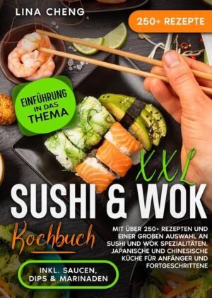 Dieses Sushi-Wok-Kochbuch ist voll von köstlichen, leicht zuzubereitenden Rezepten! Mit über 250+ Rezepten zur Auswahl, finden Sie in diesem Kochbuch bestimmt das, wonach Sie suchen... Sushi… …ist wirklich eine Delikatesse. Die Schönheit von Sushi liegt in seiner Frische und Einfachheit - aber für einen Sushi-Neuling können unbekannte Wörter (was ist Uramaki?) und Fragen der Etikette (Stäbchen oder Hände?) einschüchternd wirken. Wenn Sie neu in der Welt der Sushi sind, kann der erste Besuch in einem Sushi-Restaurant überwältigend sein. Wie findet man sich in der Speisekarte zurecht? Welche verschiedenen Arten von Sushi-Rollen gibt es? Was können Sie erwarten, wenn Sie Sushi bestellen, und wie sollten Sie es essen? Was macht man mit dem Wasabi und dem eingelegten Ingwer? Wie viel Sojasauce sollte man in sein Gericht geben? Ganz gleich, ob Sie auf einer Reise nach Japan die Heimat von Sushi besuchen, als Gast bei jemandem zu Hause Sushi essen oder in einem Sushi-Restaurant essen, es gibt keinen Grund zur Sorge. Die meisten Menschen, die sich mit Sushi auskennen, helfen Ihnen gerne weiter, wenn Sie unsicher sind, was Sie tun sollen. Wenn Sie mehr wissen möchten, finden Sie in diesem Buch alles, was Sie über Sushi wissen müssen. Mit diesen Informationen werden Sie im Handumdrehen zum Sushi-Experten. Und der Wok? Der Wok hat starke asiatische Wurzeln, die bis in die chinesische Han-Dynastie zurückreichen. Traditionell ist er eine hochwandige Pfanne mit rundem Boden, obwohl Versionen mit flachem Boden immer beliebter werden, da sie auf Standardherden verwendet werden können. Üblicherweise ist er entweder mit zwei seitlichen Griffen oder einem langen Griff ausgestattet. Aber was macht einen Wok besser als eine normale Bratpfanne? Ein Wok verteilt im Gegensatz zu einer herkömmlichen Bratpfanne die Hitze viel gleichmäßiger. Das liegt an der konkaven Form mit abgeschrägten Seiten sowie an der Beschaffenheit des Materials, aus dem Woks hergestellt sind. Durch die bessere Wärmeverteilung erhalten Sie weniger heiße/kalte Stellen und stellen sicher, dass alles im Wok zur gleichen Zeit fertig gegart ist. Außerdem ist das Schwenken von Speisen, wie z. B. Stir-Fry aufgrund seiner Form viel einfacher und die Zutaten fallen zurück in den Wok. (mehr Informationen finden Sie im Buch)