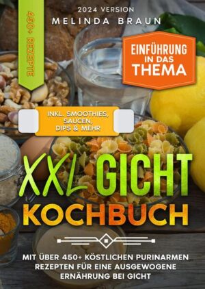 Dieses Gicht-Rezeptbuch ist voll von köstlichen, leicht zuzubereitenden Rezepten! Mit über 450+ Rezepten zur Auswahl, finden Sie in diesem Kochbuch bestimmt das, wonach Sie suchen... Gicht ist… …eine Art von Arthritis, die mit plötzlichen Schmerzen, Schwellungen und Entzündungen der Gelenke einhergeht. In den meisten Fällen ist der große Zeh von Gicht betroffen, aber auch andere Zehen, der Fuß, das Knie oder die Ferse können betroffen sein. Auch andere Körperteile können betroffen sein, aber das kommt seltener vor. Gichtsymptome oder "Anfälle" treten auf, wenn sich zu viel Harnsäure im Blut befindet. Harnsäure ist ein Abfallprodukt, das Ihr Körper auf natürliche Weise produziert. Sie wird auch bei der Verdauung bestimmter Nahrungsmittel gebildet. Wenn der Harnsäurespiegel zu hoch ist, können sich Harnsäurekristalle in den Gelenken ablagern. Dieser Prozess führt zu Schwellungen, Entzündungen und starken Schmerzen. Gichtanfälle treten in der Regel nachts auf und dauern 3-10 Tage. Bei den meisten Betroffenen treten diese Symptome auf, weil ihr Körper die überschüssige Harnsäure nicht effizient abtransportieren kann. Dadurch sammelt sich die Harnsäure an, kristallisiert aus und setzt sich in den Gelenken fest. Wie wirkt sich die Ernährung auf Gicht aus? Wenn Sie unter Gicht leiden, kann Ihr Arzt Ihnen helfen, einen Behandlungsplan zu entwickeln, um Ihre Schübe in den Griff zu bekommen. Dazu können eine Umstellung der Ernährung und die Einnahme von Medikamenten zur Vorbeugung von Gichtanfällen gehören. Einige Lebensmittel können einen Gichtanfall auslösen, indem sie den Harnsäurespiegel erhöhen. Eine Diät, die bestimmte Fleischsorten, Alkohol, Bier und Zucker einschränkt, kann Ihnen helfen, die Gicht in den Griff zu bekommen. Viele auslösende Lebensmittel enthalten einen hohen Anteil an Purinen, einer Substanz, die natürlich in Lebensmitteln vorkommt. Bei der Verdauung von Purinen bildet der Körper Harnsäure als Abfallprodukt. Für Menschen ohne Gicht ist dies kein Problem, da sie überschüssige Harnsäure effizient aus dem Körper entfernen. Menschen mit Gicht können überschüssige Harnsäure jedoch nicht effizient ausscheiden. Eine Ernährung mit einem hohen Anteil an Lebensmitteln, die den Harnsäurespiegel erhöhen, kann daher zu einer Anhäufung von Harnsäure führen. Dies kann das Risiko eines Gichtanfalls erhöhen. (mehr Informationen finden Sie im Buch)