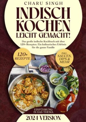 Dieses Indische-Kochbuch ist voll von köstlichen, leicht zuzubereitenden Rezepten! Mit über 120+ Rezepten zur Auswahl, finden Sie in diesem Kochbuch bestimmt das, wonach Sie suchen... Sobald Sie die Grundlagen… …der indischen Küche kennen, können Sie zu Hause die köstlichsten Naan, Chana Masala und Butterhähnchen zubereiten. Es ist fast unmöglich, sich einen Reim darauf zu machen, was "indische Küche" ist. Es gibt so viel Abwechslung in dieser uralten Küche, die von Region zu Region unterschiedliche Geschmacksrichtungen und Gewürze enthält. Hinzu kommt eine lange Geschichte des Handels, der Invasionen und des Kolonialismus, und Sie werden viele persische, portugiesische, britische und niederländische Einflüsse finden. Wenn Sie die Schärfe der indischen Küche lieben, wird es Sie vielleicht überraschen zu erfahren, dass die Chilischoten aus Mexiko stammen und wahrscheinlich im 17. oder 18. Jahrhundert von den Portugiesen nach Indien gebracht wurden. Was ist die indische Küche? Die indische Küche geht auf die Indus-Zivilisation, auch Harappan-Zivilisation genannt, zurück, die vor etwa 5.000 Jahren entstand. Weizen, Reis, Hirse, Kichererbsen und Linsen waren die Grundnahrungsmittel und sind es bis heute. Gewürze, insbesondere Zimt, wurden zum Würzen der Speisen verwendet, und schließlich setzten sich die uns heute bekannten Gewürze durch: schwarzer Kardamom, Kreuzkümmel und Sternanis, um nur einige zu nennen. Später wurden auch Milchprodukte verwendet, und Fladenbrote wurden populär. Nun könnte man meinen, Indien sei weitgehend vegetarisch. Das ist jedoch weder historisch noch heute der Fall. Im alten Indien wurden Rinder und Geflügel gegessen, und sogar Tiere wie Wildvögel und Pfaue waren Freiwild! Apropos Mythen: Currypulver, eine Gewürzmischung, die außerhalb Indiens üblicherweise zu indisch inspirierten Gerichten hinzugefügt wird, ist eher eine britische Erfindung als eine indische. Indische Currys variieren je nach Region, Zutaten und sogar Familien und verwenden verschiedene Kombinationen von Gewürzen. Nicht nur Currys sind in den verschiedenen Regionen Indiens sehr unterschiedlich. Aber es gibt einige Gemeinsamkeiten in bestimmten Regionen, die uns helfen können, zu verstehen, was wir erwarten können. Nordindisch kochen Die nordindische Küche ist diejenige, die außerhalb Indiens am weitesten verbreitet ist. Sie ist stark von den Moguln beeinflusst und enthält häufig Milchprodukte wie Joghurt, Butter (Ghee) und Sahne. Vielleicht kennen Sie Gerichte wie Samosas, Palak Paneer und Korma aus dieser Region. Westindische Küche Entlang der Westküste gibt es eine fisch- und kokosnusslastige Küche, wobei der an das Meer grenzende Bundesstaat Goa, eine ehemalige portugiesische Kolonie, starke portugiesische Einflüsse aufweist. In Teilen Westindiens, vor allem in Gujarat, wird hauptsächlich vegetarisch gekocht und leicht gesüßte Kost gegessen. Ostindische Küche Die ostindische Küche bevorzugt an der Küste Fisch und Reis, vor allem in Bengalen, und die oberen nordöstlichen Bundesstaaten sind aufgrund ihrer Nähe zur Grenze stark von der ostasiatischen Küche beeinflusst. Momos, eine Art Knödel, sind eines der bekanntesten Beispiele dafür und ähneln den Wontons. Diese Region ist auch für ihre Süßigkeiten berühmt, insbesondere für Rasgulla und Mishti Doi. (mehr Informationen finden Sie im Buch)