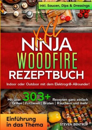 Dieses Woodfire-Kochbuch ist voll von köstlichen, leicht zuzubereitenden Rezepten! Mit über 303+ Rezepten zur Auswahl, finden Sie in diesem Kochbuch bestimmt das, wonach Sie suchen... Kann der Woodfire Grill… …den rauchigen Geschmack, nach dem Sie sich sehnen, in einem kompakten und vielseitigen Paket liefern? Finden wir es heraus! Tauchen wir tief in die Welt des Ninja Woodfire Outdoor Grills ein. Ninja ist bekannt für seine hochwertigen Küchengeräte und hat sich mit diesem eleganten und vielseitigen Grill/BBQ-Smoker an die Outdoor-Küche herangewagt. Eigenschaften des Grills - 7 Kochfunktionen: Der Ninja Woodfire verfügt über sieben verschiedene Kochfunktionen, darunter Grillen, Räuchern, Braten, Backen, Dörren, Frittieren und Aufwärmen. Diese Vielseitigkeit bedeutet, dass Sie Lebensmittel auf verschiedene Arten zubereiten können, vom Anbraten von Steaks bis zum Knusprigmachen Ihrer luftgefrorenen Lieblingsgerichte. Sie können sogar Desserts backen oder Obst und Gemüse dehydrieren. - Grillrost und Frittierkorb: Diese beiden Zubehörteile sind so konzipiert, dass sie die ideale Kochfläche für verschiedene Arten von Lebensmitteln bieten. Der Grillrost eignet sich perfekt zum Anbraten von Fleisch und zum Erzielen der begehrten Grillmarkierungen, während der Garkorb für empfindlicheres Grillgut wie Fisch und Gemüse geeignet ist und ein gleichmäßiges Garen ohne Anhaften gewährleistet. - Pellets und Messbecher: Im Lieferumfang des Ninja Woodfire Grills sind zwei Packungen Probepellets und ein Messbecher enthalten. So können Sie verschiedene Holzaromen ausprobieren und die benötigte Menge an Pellets für jede Zubereitung genau abmessen. - Einfache Reinigung: Die Tropfschale und die Grillroste des Grills lassen sich leicht abnehmen und reinigen, so dass die Reinigung nach dem Grillen ein Kinderspiel ist. Funktionen im Detail erklärt RÄUCHERN Die integrierte Räucherbox verbrennt natürliche Holzpellets und sorgt so für authentische BBQ-Aromen. Ein Konvektionsgebläse lässt Hitze und Rauch gleichmäßig um das Grillgut herum zirkulieren und sorgt so für reichhaltige, voll entwickelte Holzfeuer-Aromen. GRILLEN Die Hauptfunktion des Woodfire ist das Grillen, das allgemein zum Grillen und zum Erzeugen von Raucharomen verwendet wird. Die Räucherfunktion kann mit anderen Einstellungen verwendet werden, und es ist erwähnenswert, dass die SMOKER-Funktion des Woodfire im Gegensatz zu traditionellen Räuchermethoden rauchige Nuancen hinzufügt, ohne das Essen zu kochen. Die Elektrizität gart die Speisen. Daher wird die Grillfunktion vor allem beim Grillen von Steaks, Paprika, Koteletts, Würstchen usw. verwendet. (mehr Informationen finden Sie im Buch)