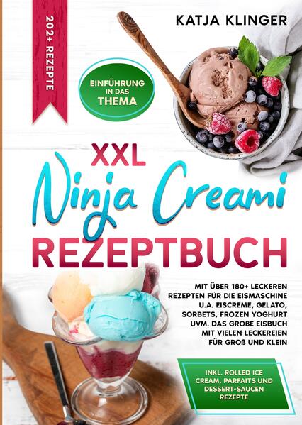 Dieses Creami-Kochbuch ist voll von köstlichen, leicht zuzubereitenden Rezepten! Mit über 202+ Rezepten zur Auswahl, finden Sie in diesem Kochbuch bestimmt das, wonach Sie suchen... Der Ninja CREAMi stellt einen bedeutenden Sprung… …in der Technologie für die Zubereitung von Desserts zu Hause dar. Der Ninja CREAMi wurde als Antwort auf den wachsenden Trend zu selbstgemachten, gesunden und individuell gestaltbaren gefrorenen Desserts eingeführt. Vor seiner Einführung erforderte die Herstellung von Eiscreme, Gelato, Sorbets und ähnlichen Desserts zu Hause entweder manuelle Arbeit mit den notwendigen Werkzeugen oder sperrige, oft teure Eismaschinen, die vielseitiger sein mussten und das Vorfrieren von Zutaten oder Komponenten erforderten. Das Besondere am Ninja CREAMi ist seine revolutionäre Technologie, die praktisch jeden gefrorenen Feststoff mit nur einem Knopfdruck in ein cremiges, glattes Dessert verwandelt. Warum der Ninja Creami? Gefrorene Desserts neu definiert: Der Ninja CREAMi geht weit über die herkömmliche Zubereitung von gefrorenen Desserts hinaus. Er friert die Zutaten nicht nur ein, sondern verwandelt sie in cremige, traumhafte Leckereien. Seine Vielseitigkeit zeigt sich darin, dass er mühelos ein ganzes Spektrum von Desserts kreiert, von reichhaltigen Eiscremes und seidigen Gelatos bis hin zu leichten Sorbets und dicken Milchshakes, und damit die einseitige Leistung herkömmlicher Eismaschinen übertrifft. Unerreichte Vielseitigkeit und Kreativität: Dieses Gerät ist unübertroffen in seiner Fähigkeit, eine Vielzahl von Zutaten zu verarbeiten, und lädt Sie dazu ein, eine Fülle von einzigartigen Geschmacksprofilen und Texturen zu erkunden. Einfachheit und Zugänglichkeit: Der Ninja CREAMi verfügt über benutzerfreundliche Bedienelemente und übersichtliche Einstellungen, die die Kunst der Dessertherstellung für alle zugänglich machen, unabhängig von der Kocherfahrung. Die intuitive Bedienung macht die Herstellung von gefrorenen Desserts zu einem einfachen und angenehmen Unterfangen für Köche aller Niveaus. Funktionen im Detail erklärt Eiscreme-Funktion: Mit dieser Einstellung können Sie sowohl zeitlose als auch fantasievolle Eissorten herstellen. Sie eignet sich hervorragend für eine Basis aus Sahne und Zucker, aber auch für Alternativen wie Kokosnussmilch für milchfreie Varianten. Entscheiden Sie sich für dieses Eis, wenn Sie sich nach einem klassischen Dessert sehnen, bei dem sich Süße und Cremigkeit die Waage halten. Die Nährwertangaben variieren