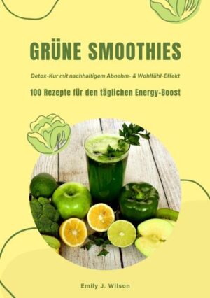 Grüne Smoothies: 100 Rezepte für den täglichen Energy-Boost (Detox-Kur mit nachhaltigem Abnehm- & Wohlfühl-Effekt) Als Ernährungsberaterin freue ich mich, euch mein neues Buch "Grüne Smoothies: 100 Rezepte für den täglichen Energy-Boost" vorstellen zu dürfen. Dieses Buch ist euer ultimativer Begleiter auf dem Weg zu einer gesünderen, vitaleren Lebensweise, die voller Geschmack und Freude steckt. In meiner umfangreichen Sammlung findet ihr 100 erfrischende Kreationen, die eure Geschmacksnerven begeistern und euren Körper mit wertvollen Nährstoffen versorgen. Grüne Smoothies sind der perfekte Weg, um mehr Obst und Gemüse in eure Ernährung zu integrieren und dabei jeden Schluck zu genießen. Warum grüne Smoothies? Diese Powerdrinks sind reich an Vitaminen, Mineralstoffen und Antioxidantien, die eure Gesundheit fördern und euch helfen, fitter und energiegeladener zu fühlen. Sie unterstützen euch auch beim Abnehmen, da sie kalorienarm und gleichzeitig sättigend sind. Ob zum Frühstück, als Snack zwischendurch oder nach dem Sport - unsere Rezepte passen in jeden Alltag und bieten vielfältige Geschmackserlebnisse. Alle Rezepte sind einfach nachzumachen, sodass ihr ohne viel Aufwand in den Genuss kommen könnt. Von klassischen Kombinationen mit Spinat und Banane über exotische Mischungen mit Grünkohl und Mango bis hin zu innovativen Rezepten mit Superfoods - hier ist für jeden Geschmack etwas dabei. Gesundheitliche Vorteile von grünen Smoothies: • Reich an Nährstoffen: Vitamine, Mineralstoffe und Antioxidantien fördern eure Gesundheit. • Förderung der Verdauung: Ballaststoffe unterstützen eine gesunde Verdauung. • Unterstützung beim Abnehmen: Kalorienarme und sättigende Zutaten helfen euch, Gewicht zu verlieren. • Steigerung der Energie: Nährstoffreiche Zutaten geben euch mehr Energie. • Stärkung des Immunsystems: Antioxidantien und Vitamine stärken euer Immunsystem. • Verbesserung der Hautgesundheit: Nährstoffe wie Vitamin E und C fördern eine gesunde Haut. • Entgiftung: Grüne Smoothies unterstützen den Körper bei der Entgiftung. • Hydration: Hoher Wassergehalt hilft, euren Körper hydratisiert zu halten. • Förderung der geistigen Klarheit: Nährstoffe und Hydration verbessern die geistige Leistungsfähigkeit. • Unterstützung der Herzgesundheit: Zutaten wie Spinat und Grünkohl fördern eine gesunde Herzfunktion. Entdeckt, wie leicht es ist, mehr Vitalität und Energie in euren Alltag zu bringen und gleichzeitig abzunehmen. Lasst euch inspirieren und genießt die Vielfalt der grünen Smoothies, die nicht nur gesund, sondern auch unglaublich lecker sind. Mit meinen Rezepten wird jeder Tag ein Stück grüner und ein Stück besser.