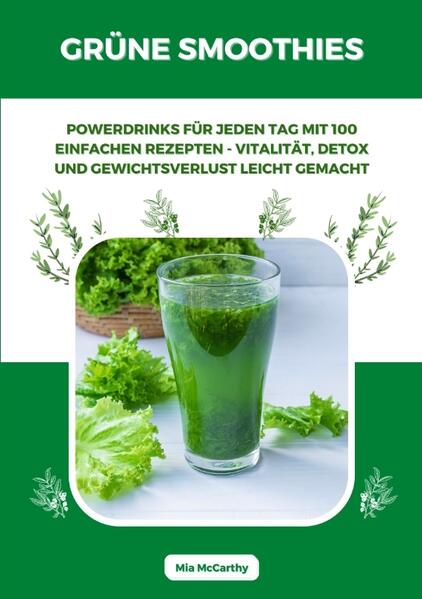 Grüne Smoothies: Powerdrinks für jeden Tag mit 100 einfachen Rezepten - Vitalität, Detox und Gewichtsverlust leicht gemacht Als Ernährungsberaterin freue ich mich, dir mein neues Buch "Grüne Smoothies: Powerdrinks für jeden Tag mit 100 einfachen Rezepten - Vitalität, Detox und Gewichtsverlust leicht gemacht" vorstellen zu dürfen. Dieses Buch ist dein ultimativer Begleiter auf dem Weg zu einer gesünderen, vitaleren Lebensweise, die voller Geschmack und Freude steckt. In meiner umfangreichen Sammlung findest du 100 erfrischende Kreationen, die deine Geschmacksnerven begeistern und deinen Körper mit wertvollen Nährstoffen versorgen. Grüne Smoothies sind der perfekte Weg, um mehr Obst und Gemüse in deine Ernährung zu integrieren und dabei jeden Schluck zu genießen. Warum grüne Smoothies? Diese Powerdrinks sind reich an Vitaminen, Mineralstoffen und Antioxidantien, die deine Gesundheit fördern und dir helfen, fitter und energiegeladener zu fühlen. Sie unterstützen dich auch beim Abnehmen, da sie kalorienarm und gleichzeitig sättigend sind. Ob zum Frühstück, als Snack zwischendurch oder nach dem Sport - unsere Rezepte passen in jeden Alltag und bieten vielfältige Geschmackserlebnisse. Alle Rezepte sind einfach nachzumachen, sodass du ohne viel Aufwand in den Genuss kommen kannst. Von klassischen Kombinationen mit Spinat und Banane über exotische Mischungen mit Grünkohl und Mango bis hin zu innovativen Rezepten mit Superfoods - hier ist für jeden Geschmack etwas dabei. Gesundheitliche Vorteile von grünen Smoothies: • Reich an Nährstoffen: Vitamine, Mineralstoffe und Antioxidantien fördern deine Gesundheit. • Förderung der Verdauung: Ballaststoffe unterstützen eine gesunde Verdauung. • Unterstützung beim Abnehmen: Kalorienarme und sättigende Zutaten helfen dir, Gewicht zu verlieren. • Steigerung der Energie: Nährstoffreiche Zutaten geben dir mehr Energie. • Stärkung des Immunsystems: Antioxidantien und Vitamine stärken dein Immunsystem. • Verbesserung der Hautgesundheit: Nährstoffe wie Vitamin E und C fördern eine gesunde Haut. • Entgiftung: Grüne Smoothies unterstützen den Körper bei der Entgiftung. • Hydration: Hoher Wassergehalt hilft, deinen Körper hydratisiert zu halten. • Förderung der geistigen Klarheit: Nährstoffe und Hydration verbessern die geistige Leistungsfähigkeit. • Unterstützung der Herzgesundheit: Zutaten wie Spinat und Grünkohl fördern eine gesunde Herzfunktion. Entdecke, wie leicht es ist, mehr Vitalität und Energie in deinen Alltag zu bringen und gleichzeitig abzunehmen. Lass dich inspirieren und genieße die Vielfalt der grünen Smoothies, die nicht nur gesund, sondern auch unglaublich lecker sind. Mit meinen Rezepten wird jeder Tag ein Stück grüner und ein Stück besser.