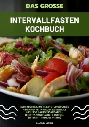 Das große Intervallfasten Kochbuch: 400 kalorienarme Rezepte für gesundes Abnehmen mit 16:8 oder 5:2 Methode inklusive Nährwertangaben - effektiv, nachhaltig und schnell (Intermittierendes Fasten) Entdecke mit "Das große Intervallfasten Kochbuch" eine Fülle von Möglichkeiten für dein persönliches Abenteuer im Bereich des gesunden Abnehmens. Mit 400 kalorienarmen Rezepten bietet dieses Kochbuch eine vielfältige Auswahl, um die Intervallfasten-Methode, sei es mit 16:8 oder 5:2, auf schmackhafte Weise in deinen Alltag zu integrieren. Egal, ob du nach neuen Ideen für deinen Fastenrhythmus suchst, den Essen-Fasten-Zyklus besser verstehen möchtest oder nach einem effektiven Fastenplan Ausschau hältst - dieses Buch begleitet dich durch jeden Schritt. Hier findest du nicht nur köstliche Rezepte, sondern auch nützliche Nährwertangaben, um deine Ernährung optimal zu planen. Für Anfänger bietet "Das große Intervallfasten Kochbuch" verständliche Informationen zum Einstieg, während erfahrene Fastende neue Impulse für ihre Intervallfasten-Praxis erhalten. Frauen, die sich speziell mit Intervallfasten beschäftigen, entdecken hier wertvolle Einblicke und Tipps für ihre individuellen Bedürfnisse. Tauche ein in die Welt von Intervallfasten, erfahre mehr über Fastenmethoden und den gesundheitlichen Mehrwert. Das Buch beleuchtet zudem die Vorteile von Intervallfasten, egal ob du es als langfristige Ernährungsumstellung oder als kurzfristige Gewichtsreduktion betrachtest. Die Rezepte in diesem Kochbuch unterstützen nicht nur bei der Gewichtsreduktion, sondern tragen auch zu deinem allgemeinen Wohlbefinden bei. Die Erfolge, die du mit Intervallfasten erzielen kannst, werden durch praxiserprobte Empfehlungen und Erfahrungen anderer Fastender unterstrichen. Nutze dieses Kochbuch als deinen Begleiter auf dem Weg zu einem gesünderen Lebensstil. Von 24-Stunden-Fasten bis zum Intervallfasten für Berufstätige - hier findest du Inspiration, um Intervallfasten nachhaltig und effektiv in dein Leben zu integrieren. Die Autophagie, der Metabolic Switch und viele weitere Aspekte werden verständlich erklärt, damit du das Beste aus deiner Intervallfasten-Reise herausholen kannst. Dieses Fasten-Buch wird durch "Trink dich gesund: Vitamin-Wasser mit Früchten und Kräutern" ergänzt - eine erfrischende Möglichkeit, deinen Körper nicht nur mit wichtigen Nährstoffen zu versorgen, sondern auch den vollen Geschmack von selbstgemachtem Vitamin-Wasser zu genießen. Mit "Das große Intervallfasten Kochbuch" öffnen sich Türen zu einer bewussten Ernährung und einem ganzheitlichen Gesundheitskonzept. Wage den Schritt in Richtung gesundes Abnehmen und erlebe die transformative Kraft des Intervallfastens.