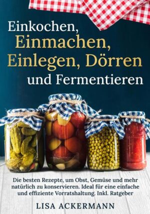 Möchtest Du wissen, wie Du Obst, Gemüse und mehr auf natürliche Weise haltbar machen kannst, ohne Vitamine zu verlieren? Fragst Du Dich, wie Du Deine Vorräte selbst herstellen kannst, um unnötige Zusatzstoffe zu vermeiden und gleichzeitig den vollen Geschmack zu bewahren? Willst Du einfache und leckere Rezepte entdecken, um Deinen Vorratsschrank mit hausgemachten Köstlichkeiten zu füllen? Dann ist dieses Kochbuch genau das Richtige für Dich! Es bietet Dir nicht nur eine Fülle an Wissen über die Techniken des Haltbarmachens, sondern auch abwechslungsreiche Rezepte, die es Dir ermöglichen, gesunde und köstliche Vorräte selbst herzustellen - ohne Vitaminverlust und mit voller Kontrolle über die Zutaten. Die Vorteile dieses Buches: - Umfassender Ratgeber: Lerne alles, was Du über die verschiedenen Techniken des Haltbarmachens wissen musst - von der Wahl der richtigen Gläser bis hin zu den besten Methoden für sicheres und schonendes Einkochen, Einlegen, Dörren und Fermentieren. - Gesund und nachhaltig: Selbstgemachte Vorräte sind nicht nur frei von unerwünschten Zusatzstoffen, sondern ermöglichen es Dir auch, bewusst und nachhaltig zu leben, indem Du regionale und saisonale Zutaten verwendest. - Einfach und effektiv: Dieses Rezeptbuch zeigt Dir, wie leicht es ist, Lebensmittel auf vielfältige Weise haltbar zu machen und Deinen Vorratsschrank mit gesunden, hausgemachten Köstlichkeiten zu füllen. - Vielseitigkeit im Vorratsschrank: Von Marmeladen und Chutneys bis hin zu fermentiertem Gemüse und getrocknetem Fleisch - die Rezepte sind so gestaltet, dass sie jedem Geschmack gerecht werden und für Abwechslung in der Küche sorgen. Was Dich in diesem Buch erwartet: - Kulinarische Vielfalt: Abwechslungsreiche und leicht verständliche Rezepte, die Dir zeigen, wie Du Obst, Gemüse und mehr schonend und lecker konservieren kannst. - Schritt für Schritt zum Einmach-Profi: Detaillierte Anleitungen und umfangreiches Basiswissen zu den verschiedenen Methoden des Haltbarmachens - ideal für Einsteiger und Fortgeschrittene. - Vorratsplanung für das ganze Jahr: Genieße leckere und gesunde Speisen aus Deinem Vorratsschrank und ernähre Dich bewusst und saisonal. - Tipps und Tricks: Erfahre nützliche Tipps zur Auswahl des richtigen Equipments und zur Anwendung verschiedener Konservierungsmethoden - ganz ohne unnötigen Aufwand oder teure Geräte. Hol Dir jetzt dieses Kochbuch und werde zum Meister des Haltbarmachens - starte noch heute mit gesunden, hausgemachten Vorräten!