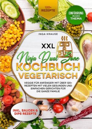 Dieses Heißluftfritteuse-Kochbuch ist voll von köstlichen, leicht zuzubereitenden Rezepten! Mit über 120+ Rezepten zur Auswahl, finden Sie in diesem Kochbuch bestimmt das, wonach Sie suchen... Die Ninja Foodi Dual Zone Heißluftfritteuse ist… …viel mehr als nur eine Luftfritteuse, denn sie ist ein Sechs-in-Eins-Gerät, mit dem Sie zusätzlich zum Frittieren auch knusprig braten, aufwärmen, dehydrieren und backen können. Ein weiterer Pluspunkt dieses Geräts ist, dass Sie mit den beiden Kochfunktionen auch komplexere Gerichte zubereiten können. Das Gerät kann so programmiert werden, dass ein Gericht in beiden Fächern gegart wird und bei Bedarf gleichzeitig serviert werden kann. Wenn Sie das Abendessen aufschieben müssen, halten Sie einfach alles im Gerät warm, bis Sie es brauchen. In Anbetracht des sperrigen Gesamtdesigns der Ninja Foodi Dual Zone Heißluftfritteuse sind die beiden Garabteile ziemlich klein. Trotzdem ist genug Platz für so ziemlich alles, solange Sie größeres Fleisch oder Gemüse in Scheiben schneiden oder hacken. Dank der Griffe an der Vorderseite jedes Fachs können Sie es vor dem Garen oder während des Garvorgangs fest und sicher anfassen, um den Fortschritt zu überwachen. Letzteres ist wichtig, da die Lebensmittel nicht sichtbar sind. Außerdem ist es eine gute Übung, die Zutaten zu verschieben, um ein gleichmäßiges Garen zu gewährleisten. Welche Lebensmittel sind ratsam? Eine vegetarische Ernährung sollte eine vielfältige Mischung aus Obst, Gemüse, Getreide, gesunden Fetten und Proteinen enthalten. Um die Proteine aus Fleisch zu ersetzen, sollten Sie eine Vielzahl von proteinreichen pflanzlichen Lebensmitteln wie Vollkornprodukte, Hülsenfrüchte, Tempeh, Tofu und Seitan zu sich nehmen. Wenn Sie sich lakto-ovo-vegetarisch ernähren, können auch Eier und Milchprodukte Ihre Proteinzufuhr erhöhen. Der Verzehr von nährstoffreichen Vollwertprodukten wie Obst, Gemüse und Vollkorngetreide liefert eine Reihe wichtiger Vitamine und Mineralstoffe, um etwaige Ernährungslücken zu schließen. (mehr Informationen finden Sie im Buch)