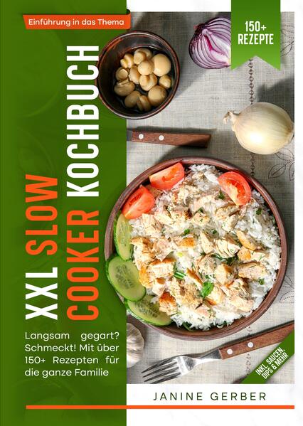 Dieses Slow-Cooker-Kochbuch ist voll von köstlichen, leicht zuzubereitenden Rezepten! Mit über 150+ Rezepten zur Auswahl, finden Sie in diesem Kochbuch bestimmt das, wonach Sie suchen... Slow Cooking ist wieder in Mode, und wie könnte man eine Mahlzeit einfacher zubereiten als in einem Slow Cooker? Es ist billiger, als den Backofen einzuschalten, da es viel weniger Strom verbraucht, und ein Slow Cooker ist auch kompakt. Durch das langsame und schonende Garen wird das Gemüse wunderbar aromatisch und das Fleisch schmelzend zart, so dass auch preiswerteres Fleisch im Slow Cooker eine Fünf-Sterne-Behandlung erfährt. Die meisten Rezepte für den Slow Cooker können in 30 Minuten oder weniger zubereitet werden, und viele benötigen nur 10 bis 15 Minuten aktive Vorbereitungszeit. Ganz gleich, ob Sie den ganzen Tag außer Haus sind oder einfach nur die Bequemlichkeit zu schätzen wissen, Ihr Abendessen im Voraus zuzubereiten - Rezepte aus dem Schnellkochtopf sind eine praktische Art zu kochen. Von Suppen und Eintöpfen bis hin zu Braten und sogar Nudelgerichten und Aufläufen sind Rezepte aus dem Kochtopf eine einfache Möglichkeit, Ihre Familie zu ernähren. Grundlagen Was ist ein Slow Cooker? Ein Slow Cooker ist ein elektrisches Gerät, das Lebensmittel langsam über einen Zeitraum von normalerweise 2 bis 12 Stunden garen kann. Um einen Slow Cooker zu verwenden, werden die Speisen in einen Steinguteinsatz im Boden des Slow Cookers gelegt. Die Hitze wird sowohl vom Boden als auch von den Seiten des Kochgefäßes aus verteilt. Sie sollten immer mit geschlossenem Deckel kochen, damit die Hitze im Inneren des Behälters gehalten wird und das Essen garen kann. Platzierung der Zutaten Legen Sie härtere Fleischstücke und kräftigeres Gemüse, wie Rindfleisch und Wurzelgemüse, zuerst in den Slow Cooker. Auf diese Weise befinden sie sich am Boden und näher an der Wärmequelle. Empfindlichere Lebensmittel, wie z. B. Brokkoli, sollten nach oben gelegt werden. In einigen Rezepten wird empfohlen, Zutaten mit kurzer Garzeit, wie z. B. Nudeln, erst gegen Ende der Garzeit hinzuzufügen. In anderen Rezepten soll die Soße auf der höchsten Stufe eingedickt werden, nachdem der Rest der Kochzeit beendet ist. Wenn in einem Rezept steht, dass die Nudeln 10 Minuten auf höchster Stufe gekocht oder die Soße angedickt werden soll, hängt die tatsächliche Kochzeit von Ihrem Slow Cooker ab. Sie hängt auch davon ab, ob Ihr Slow Cooker bereits auf der hohen oder auf der niedrigen Stufe kochte. Wenn Sie von der niedrigen auf die hohe Stufe umschalten, dauert es länger, bis die hohe Hitze erreicht ist. (mehr Informationen finden Sie im Buch)