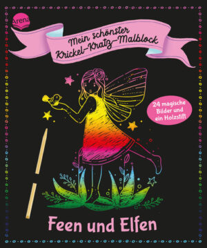 So eine Farbenpracht - ohne Buntstift und Pinsel. Statt Farbe auf das Papier zu bringen, zaubert der Holzstift die Schwärze aus dem Bild. Die Motive sind nur teilweise zu sehen und können je nach Geschmack noch farbiger, schöner und formenreicher gekratzt werden. Feen und Elfen warten darauf, dass sie verzaubert werden. Aus einfachen Linien werden filigrane Flügel. Aus Umrissen werden wunderschöne Blumen und Blüten.