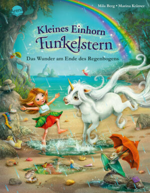 Ein Bilderbuch zum Vorlesen für Kinder von 4-6 Jahren für alle Einhorn-Fans, mit funkelnder Folie im gesamten Buch Es ist Sommer im Wunschwald. Die Sonne brennt und Finya Funkelstern, das Koboldmädchen Trixie und Kalle Fledermaus fühlen sich nur noch im Schatten wohl. Auch die Pflanzen um sie herum hängen ihre Köpfe, denn es hat so lange nicht geregnet. Aber ohne Wasser wird das Leben im Wunschwald bald sehr schwierig sein. Dann taucht auch noch ein seltsamer dunkler Regenbogen auf. Er wirkt bedrohlich und führt direkt hinaus aus dem Wunschwald. Selbst die großen Einhörner wissen nicht, was es damit auf sich hat. Was verbirgt sich wohl am anderen Ende dieses Regenbogens? Jetzt kommt es auf Finya und ihre Freunde an. Können sie das Rätsel lösen und dem Wunschwald helfen? Vom Erfolgsteam Mila Berg und Marina Krämer Mit Bildern voller Atmosphäre und Magie Der 4. Band des Bilderbuch Bestsellers „Einhorn Funkelstern“