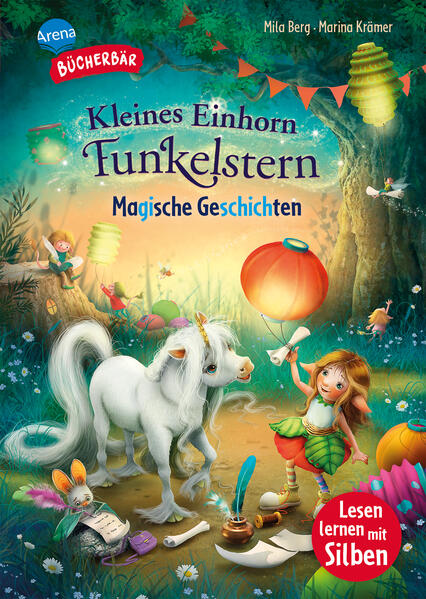 Lesen lernen mit dem Bücherbär und vier zauberhaften Einhorngeschichten das macht stark für die 1. und 2. Klasse Der Wunschwald ist ein Ort voller Magie. Hier leben das kleine Einhorn Finya Funkelstern und ihre Freunde, das Koboldmädchen Trixi und Kalle Fledermaus. Die drei erleben zusammen zauberhafte Abenteuer. Ob auf dem Weg zur Schule, bei der Übernachtungsparty in der Glimmerhöhle, am Nixen-Fluss oder am Tag des großen Wunschfests mit besten Freunden ist alles einfach magisch! Dieses Buch richtet sich an Leseanfänger in der 1. und 2. Klasse. Die besonders übersichtlichen Leseeinheiten und kurzen Zeilen sind ideal zum Lesenlernen. Das Hervorheben der Sprechsilben in Dunkelblau/Hellblau hilft dabei, ein Wort richtig lesen und verstehen zu können. So können Leseanfänger jede Sprechsilbe erkennen. Zusätzlich regen lustige Rätsel und Verständnisfragen zum Nachdenken und zum Gespräch über die Geschichten an. Denn Kinder, die viel Gelegenheit zum Sprechen haben, lernen auch schneller lesen. Empfohlen von Westermann Der Titel ist auf Antolin.de gelistet