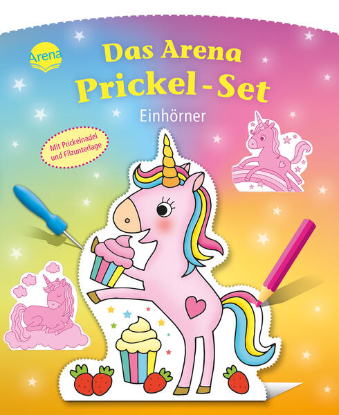 Basteln ohne Schere: Die Arena Prickel-Sets machen es möglich und sind ein Riesenerfolg für Kinder im Kindergartenalter. Einhörner, Regenbögen und viel Magie wer kann da schon widerstehen? Finde es heraus mit dem Prickel-Set zum Lieblingsthema „Einhörner“. Das Komplett-Set enthält eine Filzmatte, eine Prickelnadel und einen Vorlagenblock mit 9 Einhorn-Motiven. So können Kinder ab 4 Jahren sofort loslegen und trainieren ganz nebenbei ihre Feinmotorik. Und so einfach geht‘s: Figur aussuchen und ausmalen. Das Blatt auf die Filzmatte legen, das Motiv mit der Prickelnadel ausstanzen und aufstellen. Fertig ist die Aufstellfigur! Der beliebte Kreativtrend für Kindergarten und zu Hause! Weitere beliebte Arena Prickel-Sets: Lustige Masken (978-3-401-70656-6) Pferde und Ponys (978-3-401-70729-7) Prinzessinnen (978-3-401-70867-6) Dinosaurier (978-3-401-70878-2) Auf dem Bauernhof (978-3-401-71639-8) Fahrzeuge (978-3-401-71738-8)