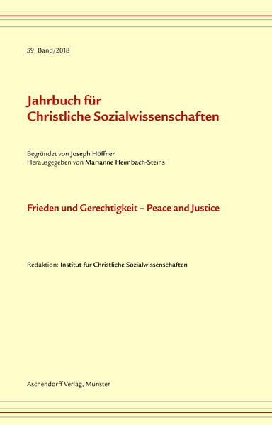 Der 59. Band des Jahrbuchs für Christliche Sozialwissenschaften stellt die Frage nach dem Zusammenhang von Frieden und Gerechtigkeit-Peace and Justice ins Zentrum einer interdisziplinären und internationalen Erörterung. Seit einiger Zeit zeigen zahlreiche Konflikte, dass die alte Prämisse „Frieden ist die Rückkehr zur Ordnung“ so nicht mehr funktioniert. Der Band wirft die Frage auf, was Frieden dann bedeutet und wie er sich zur Gerechtigkeit verhält. Dieser geht er in einem vergleichenden Blick auf die deutschsprachige und die anglo-amerikanische Debatte zu Friedensethik und Gerechtigkeit nach. + Gefragt wird: Wie ist der Zusammenhang von Frieden und Gerechtigkeit zu denken? Ist das eine die Voraussetzung des ande¬ren? Wird-und wenn ja wie-das Thema Gerechtigkeit in politischen Friedensbemühungen berücksichtigt, sei es als soziale Gerechtigkeit und/oder als retributive Gerechtigkeit? Welche Rückschlüsse lassen sich aus aktuellen Konflikten (in Europa, im Nahen Osten, in Afrika oder anderen Teilen der Welt) für zukünftige Konfliktprävention und -nachsorge ziehen? Wie sollen geeignete strukturelle Rahmenbedingungen und eine ethisch verantwortliche Politik, die diesen Herausforderungen gerecht werden, aussehen? Im Fokus steht dabei die Konfliktvor- uns nachsorge. Die Diskussion aktueller Konflikte in Syrien und dem Nahen Osten bilden den Auftakt zu einer breit aufgestellten sozialethischen, journalistischen und politikwissenschaftlichen Reflexion des Themas breit aufgestellt. Grundlegend wird untersucht, wo der systematische Ort der Friedensfrage in der Ethik ist bzw. sein müsste und was die (sozial-) ethische Analyse zur Entwicklung einer Friedensordnung beitragen kann. Zudem wird nach Potenzialen zivilgesellschaftlicher Akteure-wie etwa Journalist_innen-zur Friedensförderung gefragt. Der Beitrag in der Rubrik „Christlich-sozialethisches Denken und Arbeiten in Europa“, in der wir dazu beitragen wollen, theologische Sozialethik als europäisch-gemeinsames Projekt bewusst zu machen, berichtet über die Situation der Christlichen Sozialethik in Spanien. Zudem wird-wie üblich-über sozialethische Tagungen des akademischen Jahres 2017/18 berichtet und über laufende bzw. in jüngster Zeit abgeschlossene wissenschaftliche Arbeiten zur katholischen Sozialethik informiert. Die Artikel des Bandes erscheinen hier im Open Access im Herbst 2019. Der Bericht zur Situation der Christlichen Sozialethik in Spanien, alle Tagungsberichte und die Liste der Qualifikationsarbeiten sind ab sofort im Open Access frei verfügbar.