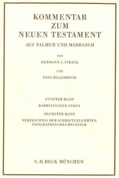 Dieses Pionierwerk der Bibelwissenschaft erhellt den jüdischen Hintergrund der neutestamentlichen Schriften und hat damit zwischen den Weltkriegen eine neue Basis für das Verständnis des Neuen Testaments geschaffen. Ziel ist es, „den gesamten der Erläuterung des Neuen Testaments dienlichen Stoff aus der altjüdischen Literatur zu sammeln, zu sichten und in zuverlässiger Übersetzung bequem zugänglich zu machen“ (Einleitung). Das Material wird in der Reihenfolge des Neuen Testaments präsentiert