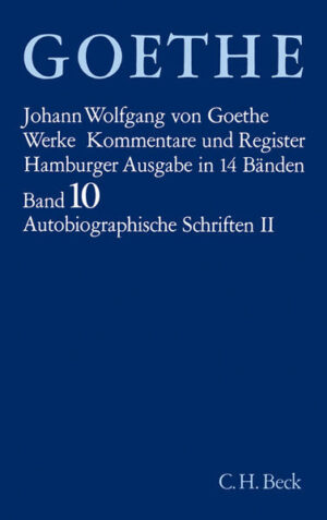 Dichtung und Wahrheit" ist - wie in Band 9 - von Erich Trunz kommentiert. Er gibt ausführliche Wort- und Sacherläuterungen und vergleicht die Mitteilungen Goethes mit den der heutigen Forschung vorliegenden Quellen. Er begnügt sich jedoch nicht mit Einzelhinweisen, sondern erschließt die Autobiographie als Alterswerk und als Kunstwerk. - Die Anmerkungen zu den übrigen autobiographischen Schriften schrieb Waltraud Loos. Sie schließen vor allem die in diesen Texten sehr zahlreichen Anspielungen und Verweise auf historische Ereignisse in gründlichen Erläuterungen auf. - Eine Reihe "Schemata und Entwürfe", herausgegeben von Lieselotte Blumenthal, sowie eine ausführliche Bibliographie runden den Band ab.