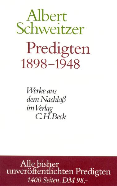 Die Predigten des Theologen Albert Schweitzer stehen im Zentrum seiner Tätigkeiten als Arzt, Musiker und Gelehrter. Ihre sorgfältige Vorbereitung beschäftigte ihn über mehr als fünfzig Jahre, sei es als Pfarrer in Straßburg oder als "Urwalddoktor"� in Lambarene. Der vorliegende Band enthält in chronologischer Reihenfolge alle bisher nicht veröffentlichten Predigten aus den Jahren 1898-1948, die Schweitzer schriftlich ausgearbeitet hat. Ein ausführliches Register erschließt die Predigten nach Bibeltexten, Anlässen, Themen sowie Namen, Orten und Sachen. Schweitzer tritt uns in seinen Predigten sehr persönlich mit dem reichen Schatz seines Glaubens entgegen. Sein Predigen soll "Mut und Freude zum Leben" machen. Er legt nicht einfach einen Bibeltext aus, sondern macht deutlich, was ihn selbst dabei bewegt und welche Folgerungen er für seinen Glauben, für die Ethik, für unsere Verantwortung gegenüber der Natur und für den Alltag daraus zieht. Hierin liegt wohl das Geheimnis begründet, warum seine Predigten die Leser heute fast ebenso unmittelbar ansprechen wie seine damaligen Zuhörer. "�Ich habe nie wieder einen Redner gehört, der bloß durch die Macht seiner schlichten Persönlichkeit schon nach wenigen, leise gesprochenen Sätzen eine mehr als tausendköpfige Zuhörerschaft so völlig zum Hörer gewann. Was von ihm ausging, war (...) der Ernst des Friedens und der Zauber der Mäßigkeit." Karl Löwith, Die Herausgeber