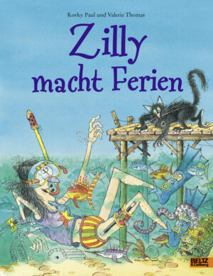 Zilly und ihr Kater Zingaro fliegen in den Urlaub. Mit der unternehmungslustigen Zauberin wird das natürlich ein waschechter Abenteuer- Ferienspaß ... Zilly und Zingaro: Das sind turbulente Vorlesegeschichten rund um Zauberin Zilly und ihren Kater Zingaro. Große Wimmelbilder mit vielen witzigen Details begeistern Kinder ab 4 und auch noch Leseanfänger. Kaum ist Zilly am Strand gelandet, streift sie auch schon die Schwimmflossen über und taucht in die Fluten. Was für eine herrliche Welt tut sich unter Wasser auf! Kater Zingaro ist natürlich wasserscheu. Da hat Zilly eine geniale Idee: Sie schwenkt den Zauberstab, und schon hat sie Zingaro in einen Fisch und sich selbst in einen Krake verwandelt. Jetzt geht das nasse Vergnügen erst richtig los! Doch, oh Schreck, plötzlich schlägt ein Seelöwe Zilly mit seinem Schwanz den Zauberstab aus der Hand. Wie soll sie sich und den Kater nun wieder zurückverwandeln?