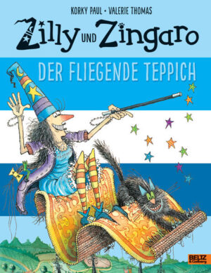 Zilly und Zingaro: Das sind turbulente Vorlesegeschichten rund um Zauberin Zilly und ihren Kater Zingaro. Große Wimmelbilder mit vielen witzigen Details begeistern Kinder ab 4 und auch noch Leseanfänger. Einen Fliegenden Teppich hat sich Zilly, die Zauberin, schon immer gewünscht. Aber dieser Fliegende Teppich ist eine einzige Katastrophe! Nicht nur, dass er einen Unfall nach dem anderen baut. Eines Tages saust der eigensinnige Teppich still und heimlich zum Fenster hinaus mit Zillys schlafendem Kater an Bord! Ob Zilly den verflixten Zauberteppich einfangen und Kater Zingaro retten kann …?