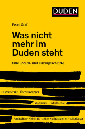 Flugmaschine, Überschwupper, Zugemüse, Federbüchse, Fagöttchen und Nebelbild diese Wörter stehen nicht mehr im Duden. Wann und warum wurden sie entfernt? Ein spannendes zeitund kulturhistorisches Panorama eröffnet sich unter diesem neuen Blickwinkel auf das berühmte Wörterbuch: Es wird einmal nicht beleuchtet, welche Wörter neu aufgenommen werden, sondern nach dem Gegenteil gefragt.