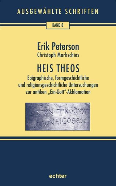 Erik Petersons Untersuchungen zur antiken Formel „Ein Gott“ sind seit ihrem Erscheinen 1926 das Standardwerk zum Thema „Akklamation“. Auch für die Monotheismus- Forschung und den Problemkreis einer politischen Theologie ist „Heis Theos“ bis heute von Bedeutung. 86 Jahre nach der Publikation der Dissertations- und Habilitationsschrift Petersons ist dieses über viele Jahrzehnte vergriffene Werk nun wieder in der originalen Fassung verfügbar. Christoph Markschies, Henrik Hildebrandt u.a. ergänzen Petersons Studien mit einem Überblick über die weitere Entwicklung der Heis-Theos-Forschung und mit einem umfassenden aktuellen Nachtrag seither aufgefundener Belege der antiken Formel in Epigraphik, Liturgie und Literatur. Thematisch benachbarte Texteditionen aus dem Nachlass Petersons sowie ein Beitrag von Barbara Nichtweiß zur Entstehungsgeschichte und Bedeutung von „Heis Theos“ runden den Band ab. „Erik Peterson besaß einen außergewöhnlich scharfen Geist und eine Gelehrsamkeit, die staunen ließ. Einige seiner bemerkenswertesten Arbeiten betreffen rituelle Formen und Zauberpraktiken. Sie bilden das Hauptthema in seinem ersten Buch ‚Heis Theos‘.“ (Henry Chadwick 1961)