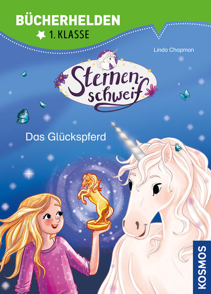 Laura hat ein wunderbares Geheimnis: Ihr Pony Sternenschweif ist in Wirklichkeit ein Einhorn! Zusammen erleben die beiden Freunde viele magische Abenteuer. Laura und Sternenschweif finden im Wald eine goldene Pferdestatue. Sofort spüren sie die magische Energie, die von der kleinen Statue ausgeht. Wem sie wohl gehört? Schon bald lernen sie den Besitzer kennen, den Jungen Jan, der die Statue aus Versehen im Wald vergessen hat. Seit diesem Missgeschick ist er vom Pech verfolgt, denn die Pferdestatue ist sein Glücksbringer! Lesen lernen ist schwer? Nicht mit dieser spannenden Geschichte, die auch Leseanfängerinnen ab Klassenstufe 1 leicht bewältigen können. Illustrationen und ein Leserätsel am Ende jedes Kapitels machen den Band abwechslungsreich, sorgen für Erfolgserlebnisse und erhöhen die Lese- Motivation. So macht der Einstieg ins selbstständige Bücherlesen einfach Spaß.