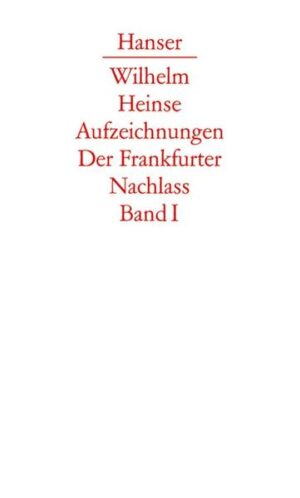 Wilhelm Heinse (1746-1803) gilt zu Recht als einer der bedeutendsten deutschsprachigen Schriftsteller und Kunsttheoretiker des 18. Jahrhunderts. Die erste vollständige Edition seiner in Frankfurt aufbewahrten Nachlasshefte erscheint nun in fünf Bänden. Mit ihren literarischen, kunsthistorischen, archäologischen, philosophischen und naturwissenschaftlichen Notizen gewährt sie nicht nur einen breitgefächerten Einblick in die Kunstgeschichte der damaligen Zeit, sondern zeigt zugleich einen großen Sprachmagier am Werk. Band 1 umfasst die Aufzeichnungen der Jahre 1768 bis 1783, das heißt von Heinses Anfängen in Erfurt, Halberstadt und Düsseldorf über seine Reise nach Italien bis zu seinem zweiten Düsseldorfer Aufenthalt.