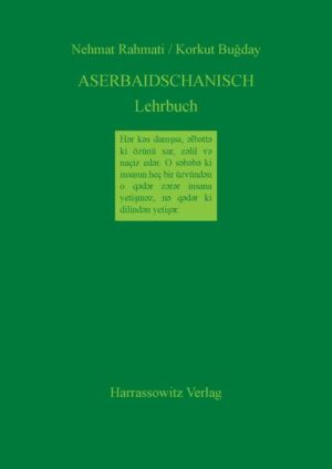 Das Lehrbuch, das aus Materialien des Aserbaidschanisch-Unterrichts an der Universität Hamburg erarbeitet wurde, ist nicht nur eine Einführung in die aserbaidschanische Literatursprache, sondern berücksichtigt auch die Besonderheiten des Nord- und Südaserbaidschanischen. Die Lesestücke, die, abgesehen von der Sprachübung auch Eindrücke von der Kultur und Geschichte Aserbaidschans vermitteln, entstammen verschiedenen Genres und spiegeln unterschiedliche Sprachebenen wider. Jede Lektion enthält einen Abschnitt zur Grammatik, eine Vokabelliste, einen oder zwei Lesetexte sowie Übungen zu der behandelten Grammatik. Die Erläuterungen zur Grammatik werden durch zahlreiche Beispiele, jeweils mit deutscher Übersetzung, verdeutlicht. Im Anhang sind die im Aserbaidschanischen gebräuchlichen Wortbildungssuffixe aufgelistet und erklärt, auch solche, die im Buch nicht vorkommen. Danach folgt ein Glossar.