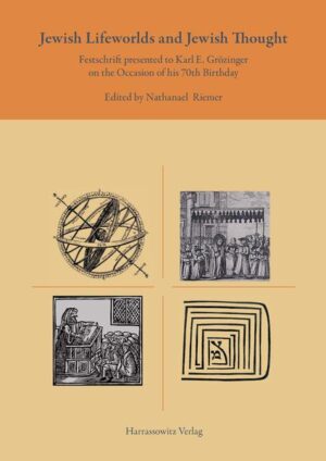 The areas of interest of the scholar of religious studies, Karl E. Grözinger, are diverse. His research is concentrated on the religious and cultural history of Judaism throughout the ages: Israel in antiquity, the era of rabbinical traditional literature, philosophy of religion during the Middle Ages, the kabbalistic tradition, as well as Jewish thinkers and devout movements in contemporary times. On the occasion of Professor Grözinger’s seventieth birthday, numerous scholars present the first fruits of their current research as a first look into the tendencies of future research in Jewish studies. In accordance with this scholar’s broad interests, the volume Jewish Lifeworlds and Jewish Thought, edited by Nathanael Riemer, is comprised of contributions to a wide variety of topics of Jewish cultural history. With contributions by Hermann Lichtenberger, Hanna Liss, Ronit Meroz, Yoav Elstein, Susanne Talabardon, Nathanael Riemer, Giuseppe Veltri, Dirk Westerkamp, Thomas Meyer, Daniel Jütte, Frederek Musall, Robert Jütte, J. Friedrich Battenberg, Admiel Kosman, Rella Kushelevsky, Elvira Grözinger, Simon Bronner, Avidov Lipsker, Jascha Nemtsov, Rebekka Denz, Micha Brumlik, MichaŁ Galas, Manja Herrmann, Hans-Michael Haußig, Anat Feinberg, Adam Lipszyc, Vivian Liska, Julius H. Schoeps, Edward DĄbrowa, Ewa Geller, Manfred Voigts, Mordechai Lewy and Stanislaw Krajewski.