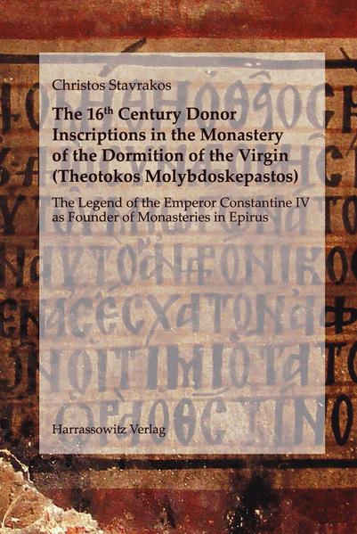 The monastery of the Dormition of the Virgin (Theotokos Molybdoskepastos) lies in the province of Epirus, in a region called Pogoniane, close to the Greek-Albanian border. The katholikon of the monastery, dating in the late and post-byzantine period, is a quite distinguished case among the other monuments of the region during that time, while its wall paintings (from the late 13th−14th century and up to 16th century), that are currently undergoing an exemplary restoration, are still unpublished. Its donor inscriptions however, that date back to the second and third decade of the 16th century are already published. In fact, they constitute the oldest written evidence of a legend, which claims that the byzantine emperor Constantine IV (Pogonatos) was the one, who founded the monastery while returning from his campaign to Sicily. This legend was soon spread among the wider region of Epirus. Christos Stavrakos investigates and gathers for the first time, all those monuments that according to tradition were founded by the said emperor. He seeks the reasons behind the appointment of this particular emperor as a founder of monasteries in the region and the spreading and perpetuation of this legend during the following centuries. At the same time he outlines the general socio-economic context of the region in a transitional period, i.e. the first decades that took place after the ottoman rule succeeded the byzantine.