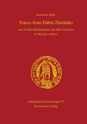 Voices from Däbrä Zämäddo presents three major sources on the history of the Ethiopian Orthodox Church and its monasticism: two hagiographical histories (gädlat), one of Abba Bärtälomewos and one of Abba Yo?ann?s, founders of the famous monastery in Lasta, Wällo, and a collection of forty-five miracles of Mary worked in Däbrä Zämäddu and the surrounding region. The sources testify to the monastery’s spiritual impact on the local population and to its share of the sufferings inflicted by the sixteenth-century revolt and invasion of the Islamic forces of Iman Ahmad from the east, and by the overwhelming Oromo migration from the south. As narrated in the gädlat, the story of how the monastery’s manuscripts escaped these devastations despite a lack of protection is a miracle indeed. A number of the miracles of Mary contained here can be traced to other sources or are repeat miracles told in the two gädlat. The majority, however, are unique and of high historical value. Only these miracles contain, for example, the information that the region around the monastery was in total darkness for days due to extraordinarily severe weather during that time. The sources are edited, translated, and commented upon by Getatchew Haile, who has relied on his decades long study of G???z and Amharic manuscripts and the resulting expertise to supply the translations with the necessary annotations.