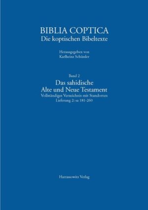 Seit vielen Jahren erscheinen in der Reihe Biblia Koptologiea systematische Zusammenstellungen von Bibeltexten zum Alten und Neuen Testament aus dem Bereich der alten koptischen Kirche Ägyptens. Bis zu seinem tragischen Unfalltod im Jahr 2013 wurden sie von Karlheinz Schüssler herausgegeben. Aus seinem Nachlass ist nun der dem Alten Testament gewidmete Band Biblia Koptologiea 2,2 erschienen. Zahlreiche seinerzeit aus den Codices gerissene Handschriftenblätter werden heute in verschiedenen Museen und Bibliotheken aufbewahrt. Ziel des Bandes ist es deshalb, den ursprünglichen Aufbau und den Umfang verschiedener Codices so weit wie möglich zu rekonstruieren. Die Einzelblätter und Fragmente werden der einstigen Handschrift wieder zugeordnet. Jede Handschrift ist ausführlich beschrieben und mit detaillierten Angaben versehen. Alle Einzellieferungen der Zusammenstellung enthalten ein Literaturverzeichnis, einen Index mit Standortkonkordanz, ein Bibelstellenregister und einen Tafelteil mit Schriftproben. Das vollständige Verzeichnis des sahidischen Alten und Neuen Testaments ist von grundlegender Bedeutung sowohl für die Biblische Theologie/Exegese als auch für die Kirchen und Kanongeschichte.