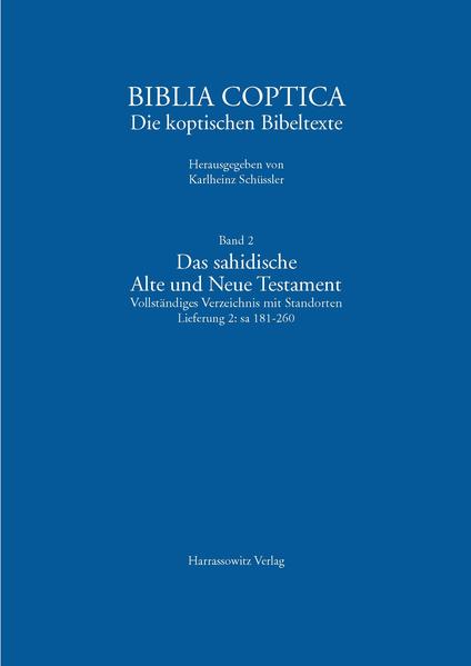 Seit vielen Jahren erscheinen in der Reihe Biblia Koptologiea systematische Zusammenstellungen von Bibeltexten zum Alten und Neuen Testament aus dem Bereich der alten koptischen Kirche Ägyptens. Bis zu seinem tragischen Unfalltod im Jahr 2013 wurden sie von Karlheinz Schüssler herausgegeben. Aus seinem Nachlass ist nun der dem Alten Testament gewidmete Band Biblia Koptologiea 2,2 erschienen. Zahlreiche seinerzeit aus den Codices gerissene Handschriftenblätter werden heute in verschiedenen Museen und Bibliotheken aufbewahrt. Ziel des Bandes ist es deshalb, den ursprünglichen Aufbau und den Umfang verschiedener Codices so weit wie möglich zu rekonstruieren. Die Einzelblätter und Fragmente werden der einstigen Handschrift wieder zugeordnet. Jede Handschrift ist ausführlich beschrieben und mit detaillierten Angaben versehen. Alle Einzellieferungen der Zusammenstellung enthalten ein Literaturverzeichnis, einen Index mit Standortkonkordanz, ein Bibelstellenregister und einen Tafelteil mit Schriftproben. Das vollständige Verzeichnis des sahidischen Alten und Neuen Testaments ist von grundlegender Bedeutung sowohl für die Biblische Theologie/Exegese als auch für die Kirchen und Kanongeschichte.