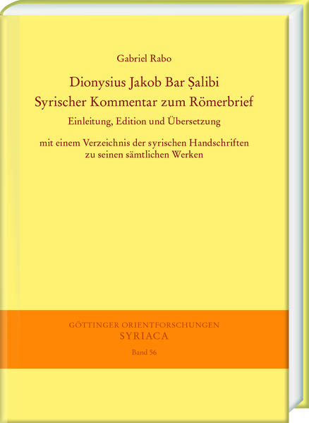 Dionysius Jakob Bar Ṣalibi († 1171), syrisch-orthodoxer Theologe und Metropolit von Amid, war ein herausragender Universalgelehrter und gilt als einer der Akteure, die im 12. Jahrhundert die syrische Renaissance eingeleitet haben. Sein umfangreiches Schrifttum ist zum größten Teil erhalten und umfasst sämtliche Genres der syrischen Literatur, bislang sind jedoch nur wenige Werke ediert worden. Gabriel Rabo legt der Fachwelt nun erstmals einen der bedeutendsten Kommentare des Theologen vor: den edierten und ins Deutsche übersetzten Kommentar zum Römerbrief des Apostels Paulus. Das Werk gibt Einblick in ein spätes Stadium syrischer Exegese, die resümierend auf eine lange Tradition zurückblickt. Biographie und Werk Bar Ṣalibis werden von Rabo um zahlreiche aus den handschriftlichen Quellen ermittelte Details ergänzt. Nicht zuletzt schließt die Studie mit einem Verzeichnis der syrischen Handschriften zu Bar Ṣalibis sämtlichen Werken eine Lücke in der bisherigen Forschung. Rabos Werk kann als ein Standard-Handbuch für das Studium und die Erforschung Dionysius Jakob Bar Ṣalibis gelten.