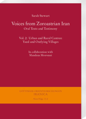 Voices from Zoroastrian Iran is the result of an oral studies research project that maps the remaining Zoroastrian communities in Iran. Volume II covers the city of Yazd and surrounding villages where Zoroastrians continue to live. Most of the interviews recorded from this region are in Zoroastrian Dari and can be found at the SOAS ELAR website. As in Volume I, interviews included in this book cover a range of topics including views about the religion, what it has been to like to live as a member of a religious minority in Iran since the Revolution of 1979, and accounts of religious education, festivals, and ceremonies surrounding rites of passage. Elderly residents in the villages are a rich source of memories from earlier times, before younger people left the rural areas for the cities and emigration abroad became commonplace. These have been illuminated by colourful descriptions of village life in the 1960’s contained in Mary Boyce’s Notebooks (held at the Ancient India and Iran Trust, Cambridge). Her portrayal of shrines and fire temples, the gardens, flowers, trees, fruit and vegetables that were grown, and the way in which the land was farmed and water distribution was managed informs the interview summaries contained in Appendices A, and B. These shorter interviews were conducted in the form of a verbal questionnaire and give a more general insight into what is left of Zoroastrian village life today. A demographic survey of the Zoroastrian population of the Yazd Mahalleh, as well as maps of this area drawn in 2007 are included. A general overview of the Zoroastrian religion and society, together with an account of devotional life, is contained in Chapters 1-3 in Volume I and pertains to both books. The full, unedited interviews have been made available online in digitised format in the Endangered Languages Archive (ELAR) at SOAS (https://www.elararchive.org/dk0460/).