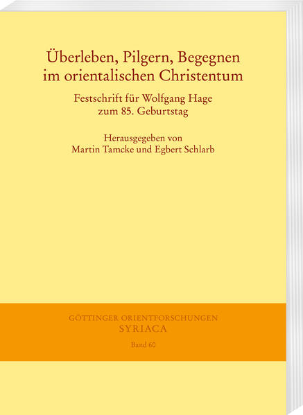 Überleben, Pilgern, Begegnen im orientalischen Christentum erschließt wichtige Aspekte christlicher Existenz im Orient. Das ‚Überleben‘ erörtern die Beiträge von Beinhauer-Köhler (Kairo als Fluchtort), Martirosyan (die Geschichte eines Überlebenden des Völkermords an den Armeniern), Merten (die Armenier im Ersten Weltkrieg in Zeitun) und Pflitsch (Kriegstraumata irakischer Exilautoren). Das ‚Pilgern‘ erörtern Benner (die Orientreise Kaiser Wilhelms), Ioan (ostsyrisches Pilgerverständnis), Merten (Pilgern in der Äthiopischen Orthodoxen Kirche), Müller (Pilgern zum Sinai), Popa (Pilgern bei Barhebräus im ‚Ethicon‘) und Cornelia Schlarb (Pilgerinnen auf Egerias Spuren). Die ‚Ökumene‘ nehmen in den Blick: Gronemann (christlich-muslimische Wechselwirkungen), Heller (Orthodoxie und „versöhnte Verschiedenheit“), Paulau (die Briefe Pavel Cicianovs an Mar Shem’on XVI Yohannan und Mar Yohannan von Urmia), Tamcke (Begegnung zwischen Ostsyrern und Byzantinern) und Elhage-Mensching (maronitische Elemente im Werk des Gibran Khalil Gibran). Ergänzend treten Beiträge von Thekeparampil zur hymnischen Interpretation von Parabeln in westsyrischer Tradition und von Tubach zur Etymologie des Namens Elchasai hinzu. Das Buch ist Wolfgang Hage zum 85. Geburtstag gewidmet, dessen Werk eingangs gewürdigt wird (Tamcke), gefolgt von einer Übersetzung von Bonhoeffers „Von guten Mächten“ in das aramäische des Turabdin (Talay). Eine Bibliographie Hages aus der Feder Egbert Schlarbs schließt den Band ab.