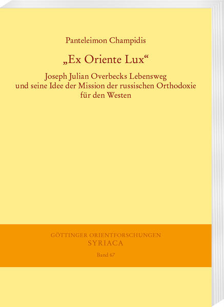 Wir leben in Zeiten des Krieges, in denen Grundideen der russischen Orthodoxie eine zentrale Rolle bei militärischen Angriffen gegen den Westen und antiwestlicher Propaganda spielen. Diese Ideen haben eine lange Geschichte nicht nur in der russischen Orthodoxie, sondern auch in anderen orthodoxen Kirchen, oft als Reaktion auf westliche Übergriffe. So ist die Geschichte der russischen Orthodoxie zum Teil auch eine Geschichte der scharfen Konfrontation zwischen dem Osten und dem Westen, die mit starken internen Spannungen einherging. Im 19. Jahrhundert nutzte Joseph Julian Overbeck (1821-1905) diese Spannungen, um sich von den westlichen Kirchen zu trennen und sich zum großen Erstaunen seiner Zeitgenossen zur Russisch-Orthodoxen Kirche zu bekennen. Diese Loyalität war der Vision einer westlichen liturgischen Rhythmusorthodoxie geschuldet, die sich nicht nur nicht verwirklichte, sondern Overbeck auf die russische Politik beschränkte. Entgegen früherer Untersuchungen, die ausschließlich Overbecks Idee einer Westlichen Orthodoxie in den Blick nehmen, beleuchtet Panteleimon Champidis seine Biographie auf der Grundlage bislang nicht genutzter Archivalien (besonders aus der Korrespondenz) und würdigt seine katholische Phase ebenso wie seine protestantische Phase als eigenständige Größen im Verlauf seiner Entwicklung hin zur Orthodoxie. Champidis Darstellung endet nicht mit Overbecks Konversion und dem Scheitern seiner Vision einer Orthodoxie westlicher Prägung, sondern versteht seine Idee von einer vorbestimmten Stellung Russlands als einen weiteren Schritt, der auf das vermeintliche Scheitern einer westlichen Orthodoxie folgte. Overbeck entdeckte die Orthodoxie in ihrer rein östlichen Form für sich und wurde in seiner eigenen Person zur Gegenprobe seiner Vision.