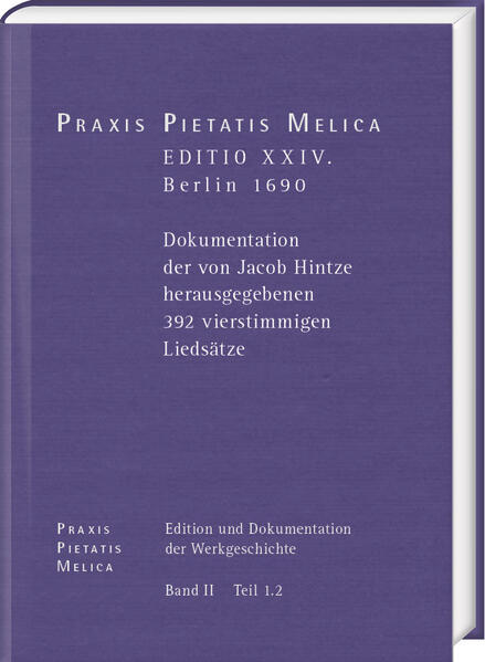 Fast drei Jahrzehnte nach Johann Crügers (1598-1662) Tod erschien mit der Editio XXIV. von 1690 die einzige vierstimmig ausgeführte der vielen Praxid Pietatis Melica-Ausgaben, besorgt durch den Berliner Stadtmusiker Jacob Hintze (1622-1702). Die Mehrzahl der Kompositionen sind Bearbeitungen älterer Crüger-Sätze aus anderen Gesangbuch-Drucken durch Hintze und offenbar lag ihm auch Crügers Nachlass vor. Die beiden standen kurzzeitig in Verbindung