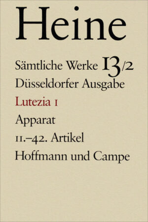 Die "Lutezia"-Berichte führen in den Werkbereich von Heines später Journalistik. Entstehungsgeschichtlich gesehen sind mehrere Stufen zu unterscheiden. Zunächst die Journalfassung der 82 Artikel, die Heine zwischen 1840 und 1848 für die "Allgemeine Zeitung" schrieb. Das Wechselverhältnis zwischen dem Pariser Korrespondenten und der Augsburger Redaktion bzw. der staatlichen Zensur wird minutiös beschrieben. Elf politisch besonders kritische Artikel bleiben unbedruckt, zwi weitere werden großenteils zurückbehalten und zwei Artikel zur Überarbeitung zurückgeschickt. Von den übrigen Artikeln werden viele ebenfalls durch die Redaktion (Gustav Kolb) oder die staatliche Zensur gekürzt bzw. überarbeitet. Der Autor bewahrt seine Brouillons auf, um den Wortlaut seiner Berichte zu sichern. 1852 und 1854 kommt es in zwei Stufen zur Überarbeitung und Ergänzung der Artikelserie, die den Titel "Lutezia" erhält und in zwei Teilen als Buch innerhalb der "Vermischten Schriften" erscheint. Der Autor holt seine Entwürfe und ungedruckt gebliebenen Artikel hervor und form aus ihnen und den Zeitungsartikeln ein zusammenhängendes Werk, das er eine "Chrestomathie guter publizistischer Prosa" nennt, und in dem er sein revolutionäres Bild von Paris ungehinderter durchsetzen kann.