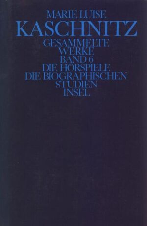 Totentanz. Jasons letzte Nacht. Der Zöllner Matthäus. Caterina Cornaro. Der Hochzeitsgast. Hotel Paradiso. Die fremde Stimme. Tobias oder Das Ende der Angst. Die Reise des Herrn Admet. Die Kinder der Elisa Rocca. Wer fürchtet sich vorm schwarzen Mann?. Das Spiel vom Kreuz. Was sind denn 7 Jahre. Ein königliches Kind. Die Fahrradklingel. Gespräche im All. Der Hund. Schneeschmelze. Ferngespräche. Unternehmen Arche Noah. Einer von Tausenden. Oder: Der Denkzettel. Florens. Eichendorffs Jugend. Die Wahrheit, nicht der Traum. Das Leben des Malers Courbet. Biographie Guido Kaschnitz-Weinberg.